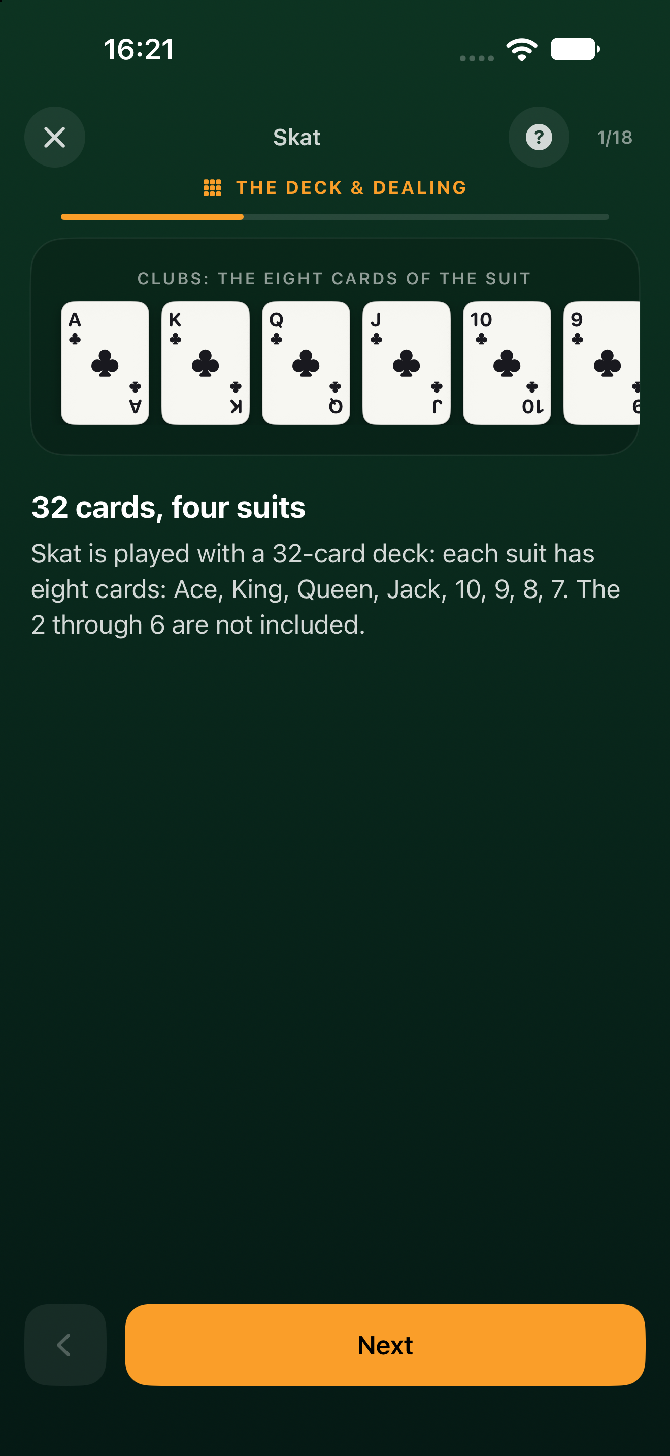 Skat lesson in the Kartenschule app